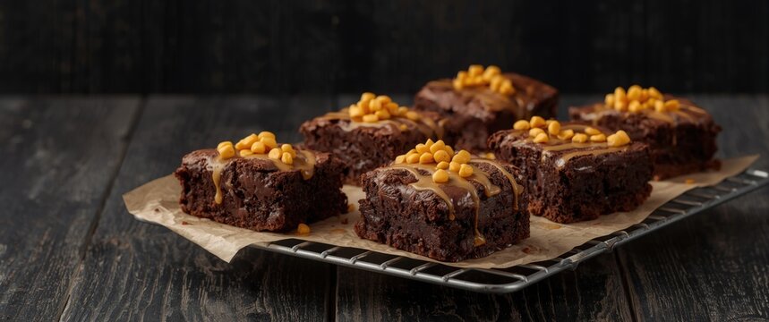 Brownies with meses decoration served on a cooling rack