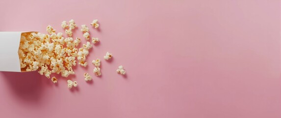 Fototapeta premium Fresh popcorn displayed on a pink background with room for text