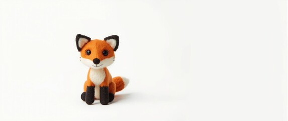 Fototapeta premium Cute felted wool fox figurine featuring large eyes and a spherical body, isolated on white, perfect for kids' toys or craft projects