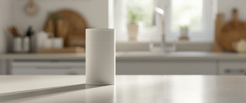 Paper towel roll resting on the kitchen counter surface