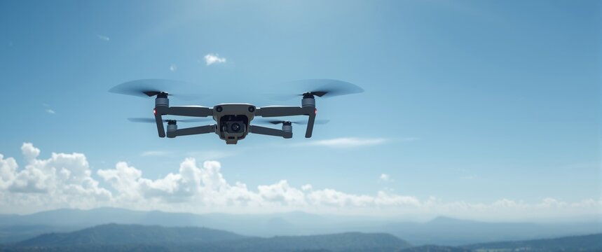 Drone hexacopter capturing aerial footage and surveillance in the blue sky using advanced camera technology