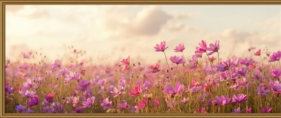 Fototapeta premium Beautiful and breathtaking cosmos flower field scenery background