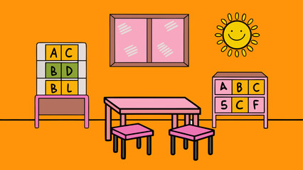 Bright classroom with learning materials