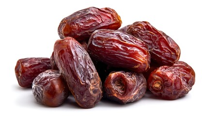 Obraz premium Pile of Ripe Medjool Dates on White Background, dried fruit