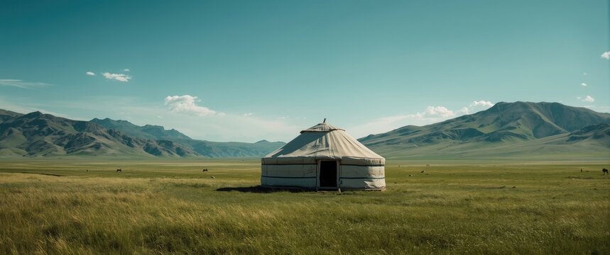 Yurt set against Kazakhstan's scenic landscape