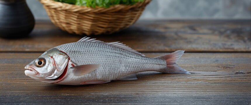 Fresh raw sea bream served on the table