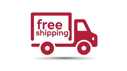 Red Free Shipping Truck Icon on White Background 