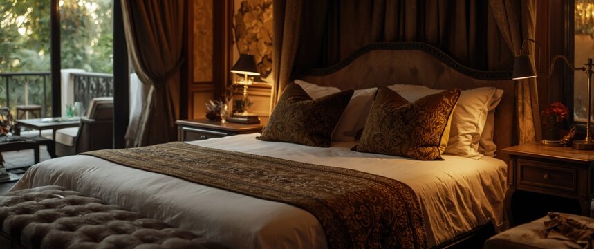 Villa, house, and apartment with queen size bed, bed runner, and reading lamp