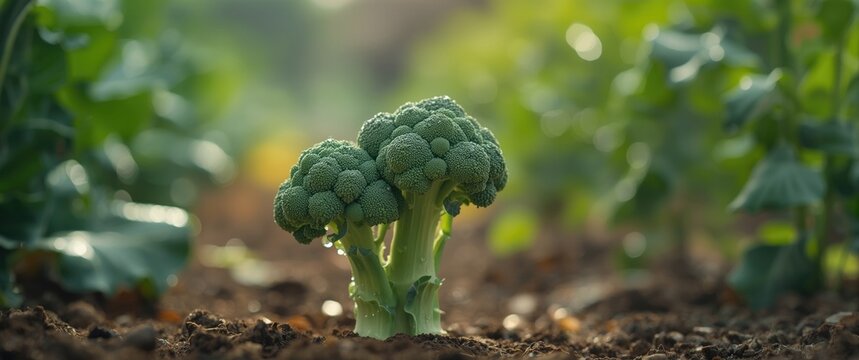 Plant of broccoli with dual heads of florets