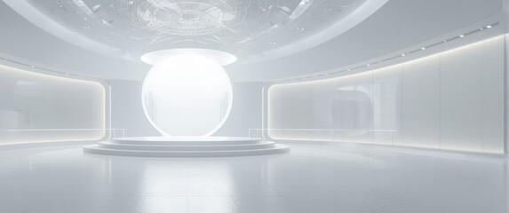 Fototapeta premium Modern Geometric Wallpaper with Abstract Architecture Background and a 3d White Circular Building Illustration