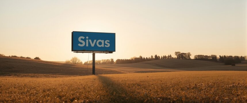 Metal Pole with Blue 'Sivas' Sign Set Against Natural Brown Grass and Soft Shadows During a Peaceful City Afternoon