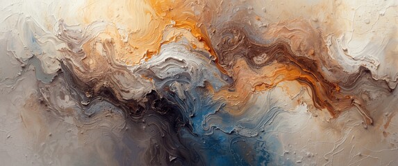 Vivid and Colorful Painting Closeup Texture Background with Brown, Blue, Gray, Orange, White, Pink Shades