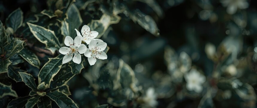 Flowers of False holly (Osmanthus heterophyllus) in close detail: Oleaceae dioecious evergreen tree with sweet-scented white florets from October to December
