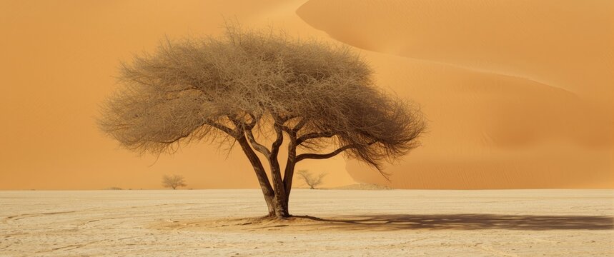 United Arab Emirates' Ghaf trees (Prosopis cineraria) in arid desert sand dunes, the national tree, also found in Oman, Saudi Arabia, Bahrain, Iran, Pakistan, Ind
