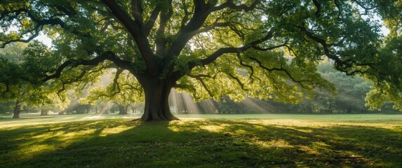 Fototapeta premium A mysterious vintage Sunny summer oak woodland