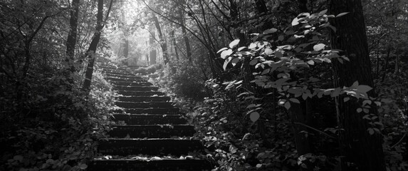 Obraz premium Staircase adorned with black and white autumn leaves