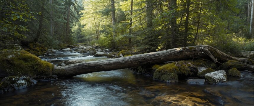 Stream in the forest featuring a fallen tree