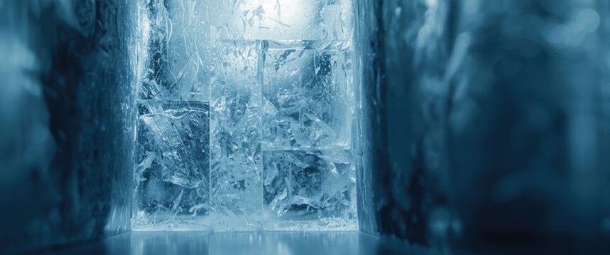 Background featuring ice texture. Textured and frosty surface of ice blocks