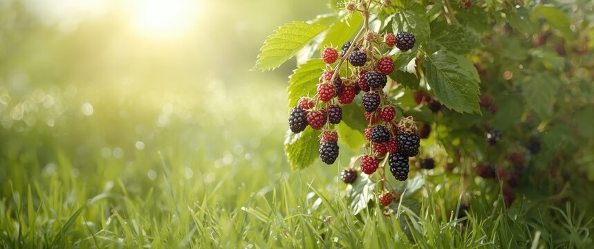 Blackberries maturing on the blackberry bush