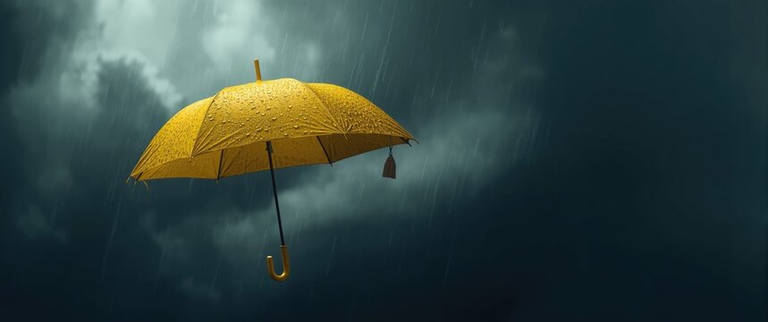 Yellow umbrella worn out in heavy rain