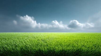 Obraz premium Lush Green Grassland Under a Bright Blue Sky with Soft White Clouds and a Serene Atmosphere Inviting Nature Lovers to Experience Tranquility