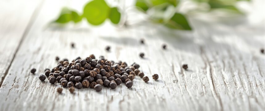 The flowering vine Black pepper from Piperaceae family produces fruit dried for spice and seasoning purposes