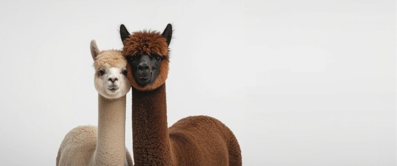 Obraz premium two alpacas, one Light and one dark brown, isolated