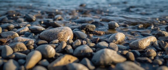 River Coast Stones in Detailed Close-Up