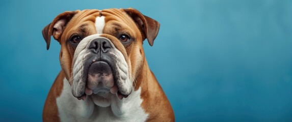 Obraz premium Blue Background with a Bulldog Portrait
