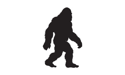 Silhouette of a walking Bigfoot or Sasquatch against a white background.