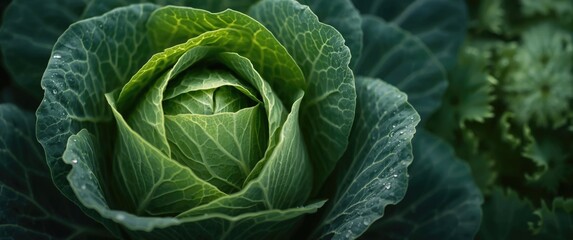 Fototapeta premium Close-up shot of cabbage leaf folds