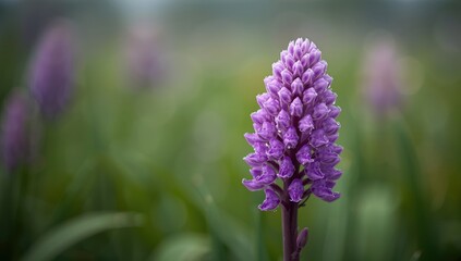 Fototapeta premium Detailed view of a purple European marsh orchid, emphasizing flower structure for educational use