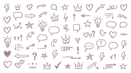 Obraz premium Hand-drawn arrow set with bold arrow lines, soft highlight accents, rough scribble marks, crayon texture and dynamic brush strokes