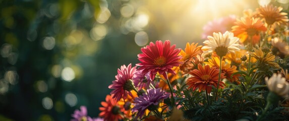 Fototapeta premium Bright flowers in garden settings outside