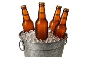 Chilled beer bottles party beverage isolated on transparent background