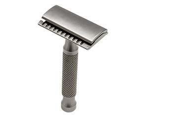 Classic metal safety razor grooming tool isolated on transparent background