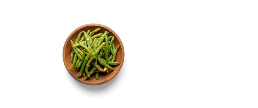 Isolated fried green string beans garnish against white backdrop