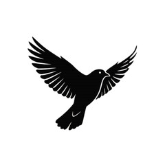 Obraz premium Black Bird Silhouette In Flight With Open Wings