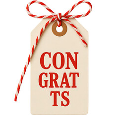 Congratulations gift tag with ribbon isolated on transparent background