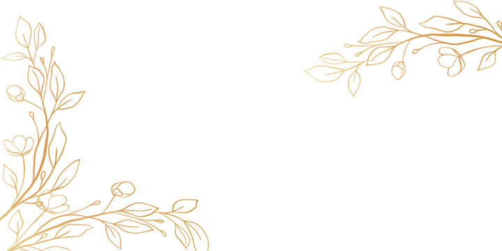 Frame with golden silhouettes of tree branches and leaves. Abstract floral background. Vector illustration