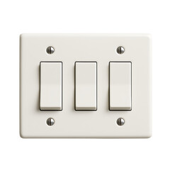 Electrical wall switch plate three buttons isolated on transparent background