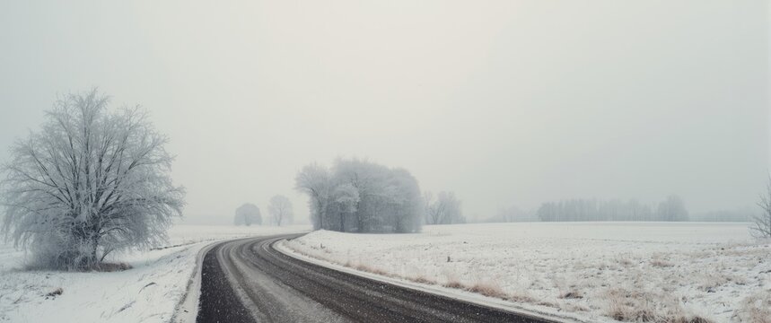 Beautiful snowy winter scene with snowflakes falling