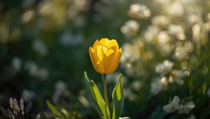 Close-up of a yellow tulip with a blurred background, suitable for nature-themed layouts in summer publications