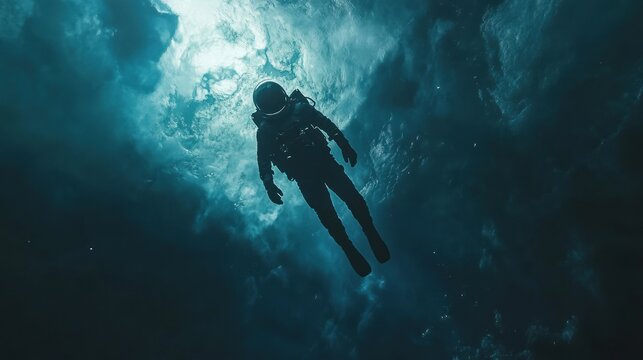 Astronaut adrift in a deep, ethereal space