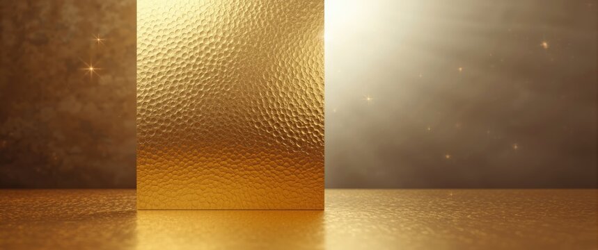 Metallic gold hammered surface featuring abstract texture and painted hammered metal sheet