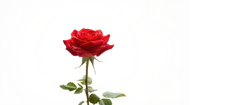 A lone red rose on a white backdrop