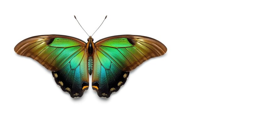 Trogonoptera brookiana female Rajah Brooke's birdwing isolated on plain white backdrop