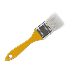 Yellow paint brush with white bristles isolated on transparent background