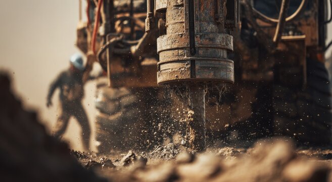 A powerful water well drilling machine in action.