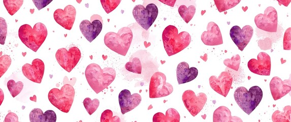 Obraz premium Watercolor Candy Hearts Pattern for Valentine's Day in Pink and Purple Shades
